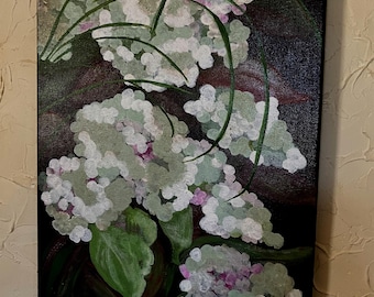 Hydrangea Garden Painting: Original Textured Floral Art, 12x16 Canvas, Cottage Core