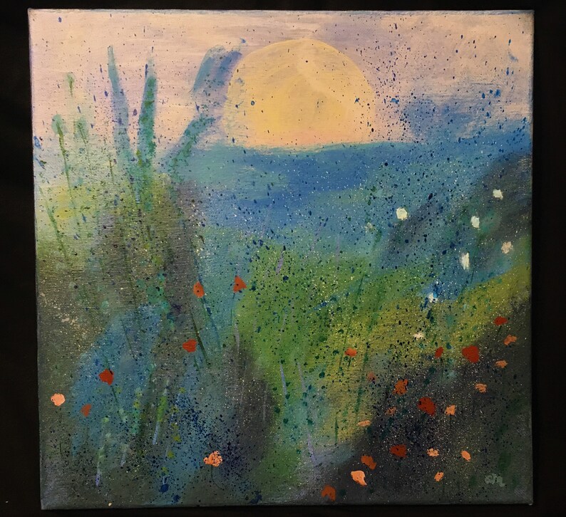 SPRING ABSTRACT Original 12 x 12 canvas renewal of fertility in Spring blue and green Earthly productivity Free Shipping