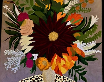 Floral Bouquet Painting: Original Mixed Media Art on Canvas (12x12)