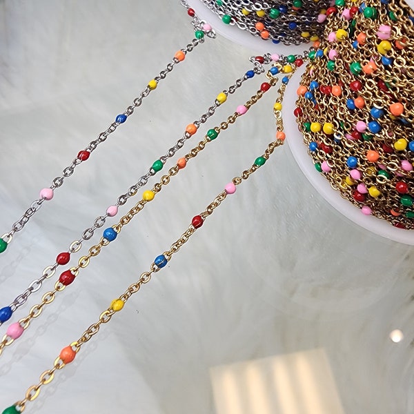 Rainbow Color Enamel Chain | multicolor bulk chain | chain for permanent jewelry Supply wholesale