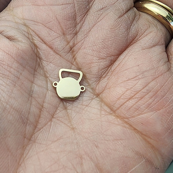 gold filled kettle bell connector - sterling silver charm - 7 mm tall -permanent jewelry connectors- supplies, wholesale, bulk, gym, weights