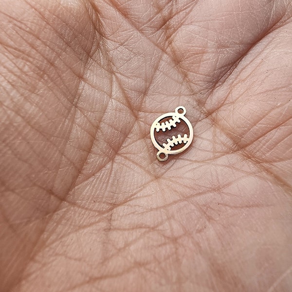 gold filled baseball connector - sterling silver or solid gold- permanent jewelry word connectors- charm, pendant, 7 mm tall