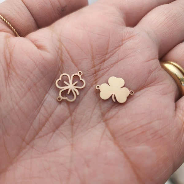 3 leaves clover connector- permanent jewelry 14k gold filled, sterling silver, 10k and 14k gold connectors charms- shamrock