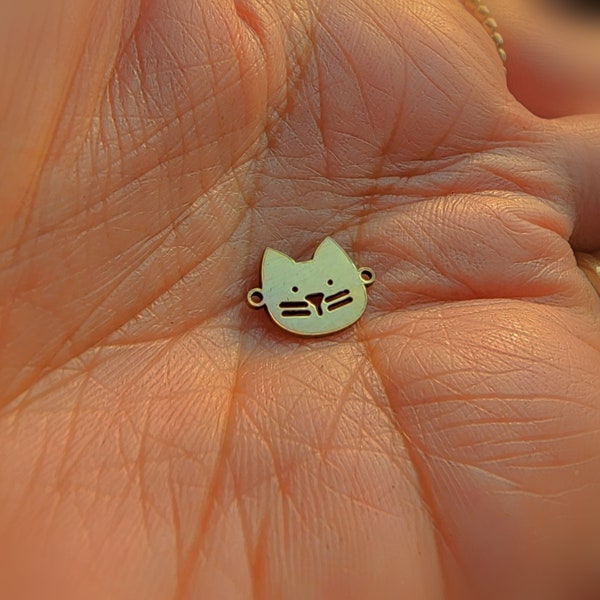 gold filled cat connector - sterling silver or solid gold- permanent jewelry word connectors- charm, pendant, pawprint 10 mm tall