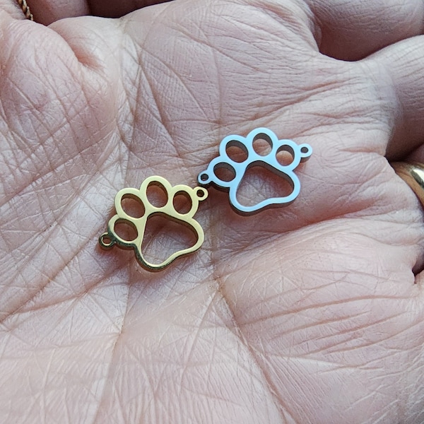 gold or silver pawprint connector - permanent jewelry connectors - water resistant - jewelry Supply - charm for permanent jewelry bulk paw
