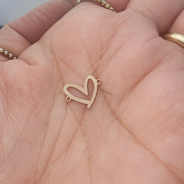 gold filled heart connector - sterling silver or solid gold- permanent jewelry word connectors- charm, pendant, pawprint 10 mm tal