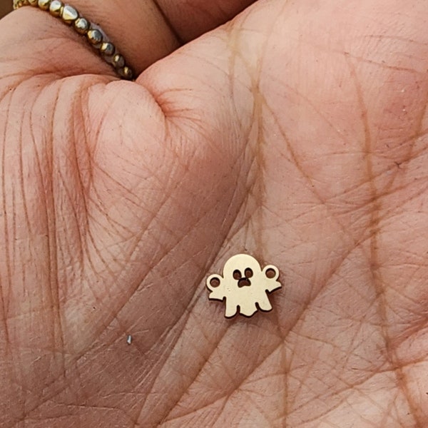 gold filled ghost connector - sterling silver or solid gold- permanent jewelry word connectors- charm10 mm tall Halloween