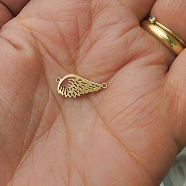 gold filled angel wing connector - sterling silver or 14k goldfill permanent jewelry charm, finding