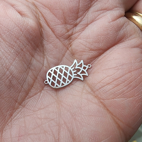 gold filled pineapple connector - sterling silver or solid gold- permanent jewelry word connectors- charm, pendant, 7 mm tall