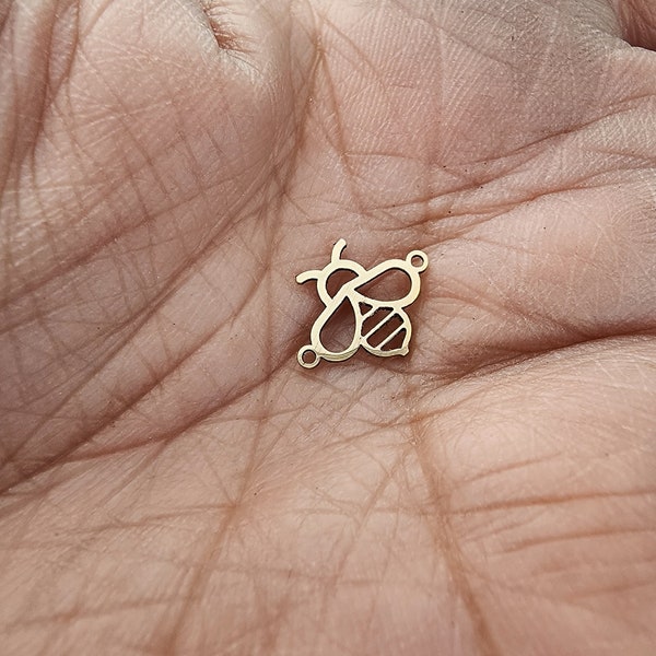 Gold Filled Bee Connector: Sterling Silver or Solid Gold Charm (7mm)