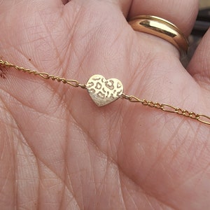 gold filled animal print etched heart connector - sterling silver, gold filled & solid gold- permanent jewelry- cheetah leopard print