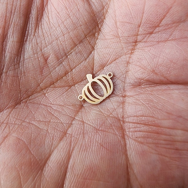 gold filled pumpkin connector - sterling silver or solid gold- permanent jewelry connectors- charm, pendant, 10 mm tal Halloween fall