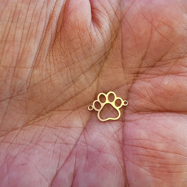Connecteur empreinte de patte rempli d'or - argent sterling ou or massif - connecteurs de mots pour bijoux permanents - breloque, pendentif, empreinte de patte 10 mm de haut