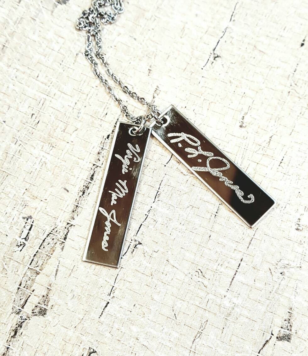 Signature Bar Necklace Handwriting Bar Charm Necklace Etsy