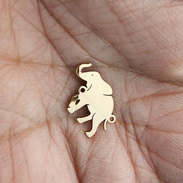 gold filled elephant connector - sterling silver or solid gold- permanent jewelry word charm, pendant,  10 mm tall, lucky trunk up