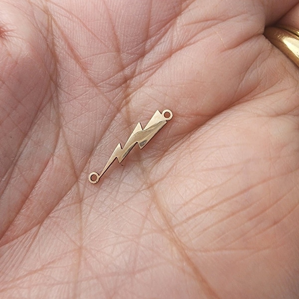 gold filled lighting bolt connector - sterling silver or solid gold- permanent jewelry word connectors- charm, pendant, 4 mm tall