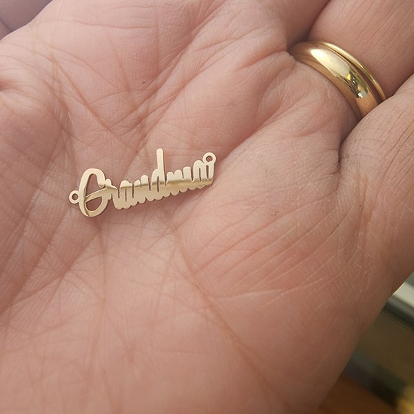 gold filled grandma connector - sterling silver or solid gold- permanent jewelry word connectors- charm, 7 mm tall grandmother