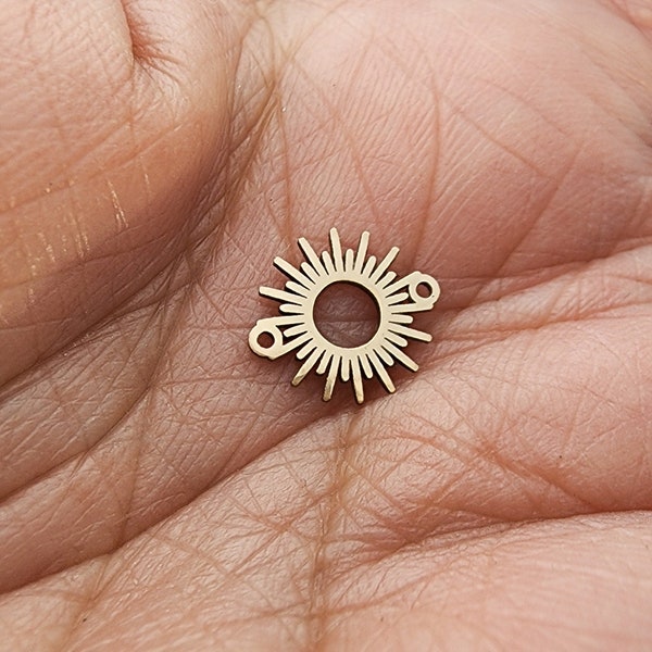 gold filled sun connector- sterling silver or solid gold- permanent jewelry word connectors- charm, pendant, 10 mm tall