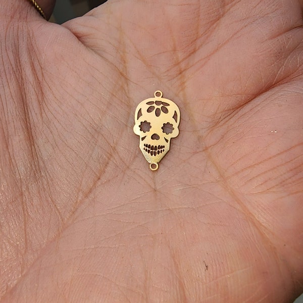 gold filled sugar skull connector, sterling silver or 14k goldfill permanent jewelry charm, finding, sugarskull