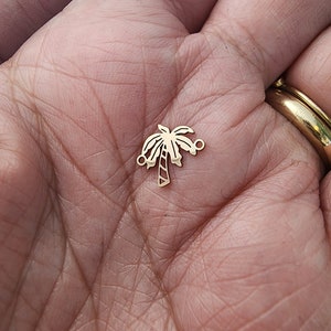 gold filled palm tree  connector - sterling silver or solid gold- permanent jewelry word connectors- charm, pendant, 7 mm tall