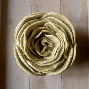 62. &quot;Khaki&quot; Green Ceramic Pottery Flower Wall Sculpture Handmade Ceramic Gift  (3.5&quot; / 443g)