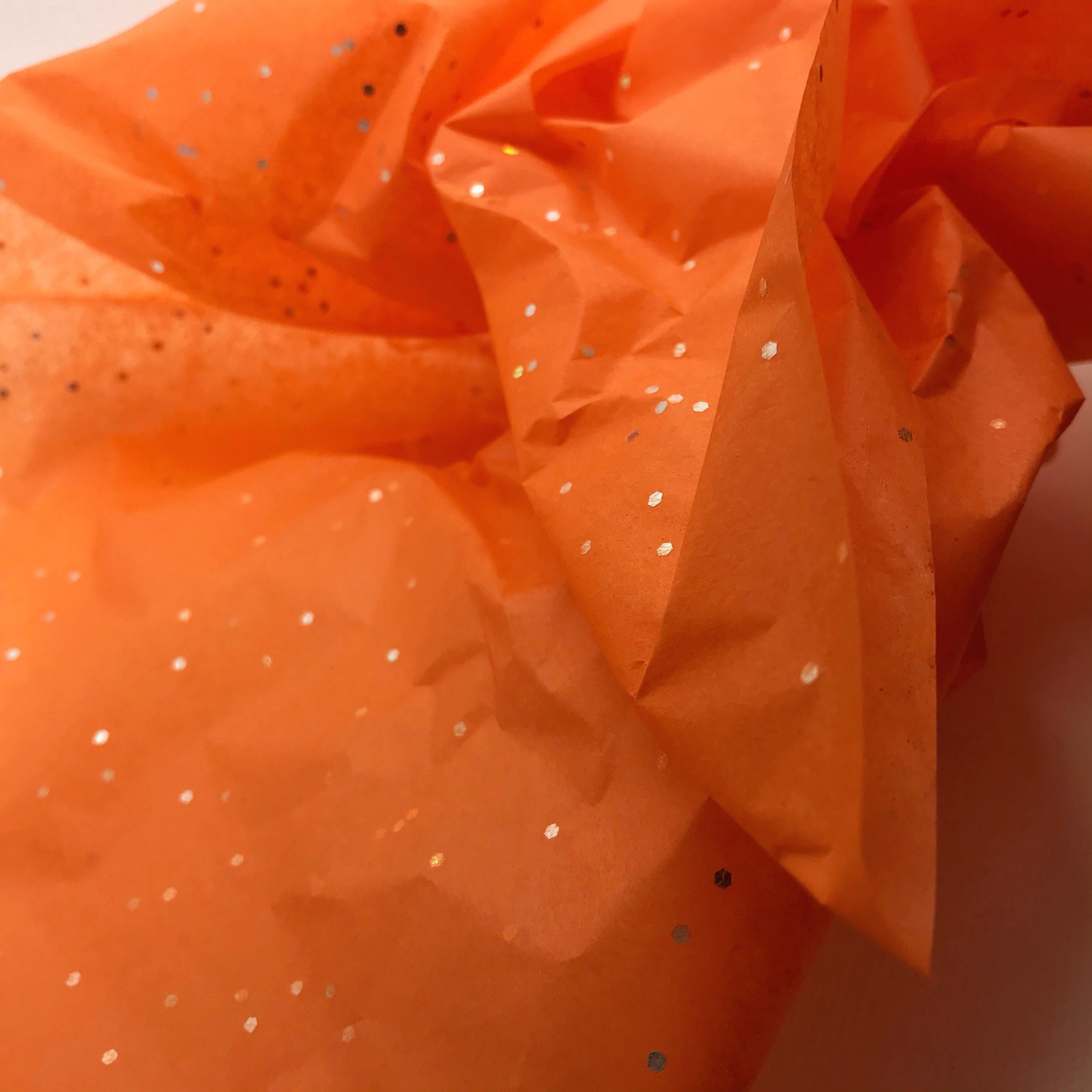 Sparkly Silver Glitter On Orange Tissue Paper Sheets Gift Wrap Wrapping  30x20 / 750x500mm