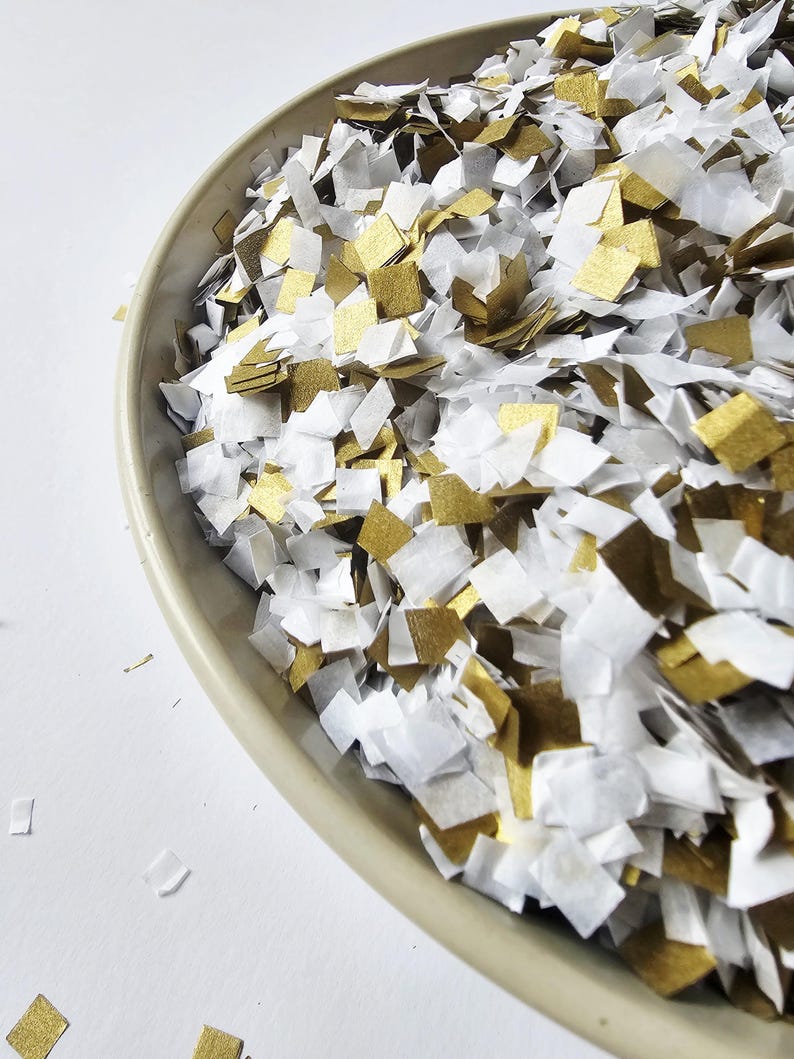 White & Gold Confetti Mix Biodegradable Compostable Eco-friendly Tissue ...