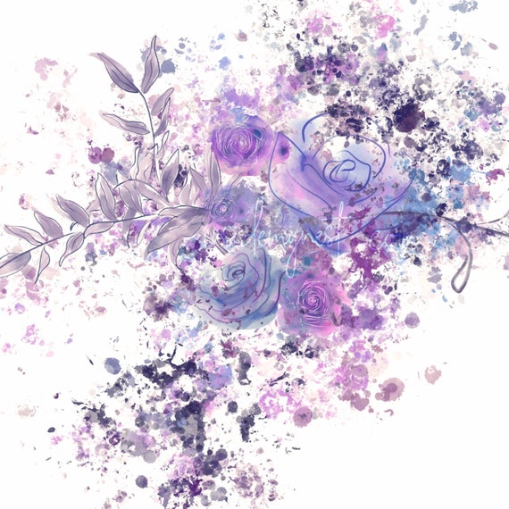 DIGITAL Lila púrpura flores abstractas acuarela fondo floral - Etsy España
