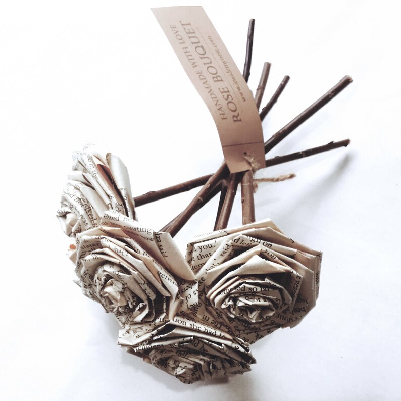 Book Paper Rose Bouquet Wedding Anniversary Valentine's Etsy