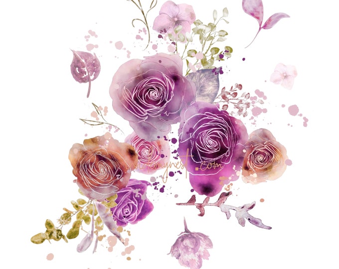 DIGITAL Pink & Rust Flower Bloom Watercolour Floral Rose Clipart Digital Paper Flowers Clip Art DIY Card Invitation