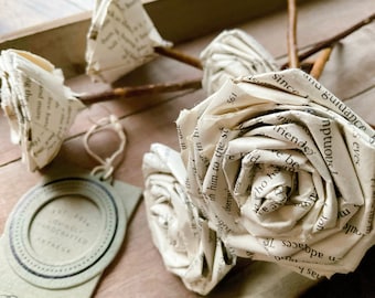 Handmade Novel Book Paper Roses Rose Stems Bouquet Gift for Her 1st Anniversary Wedding Christmas Birthday Mothers Day Gift