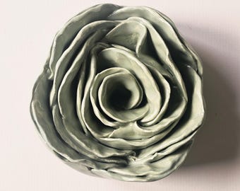 Willow Green Handmade Ceramic Roses, Unique Hand-Sculpted Floral Art, One-of-a-Kind Decorative Flower, Gift for Flower Lovers