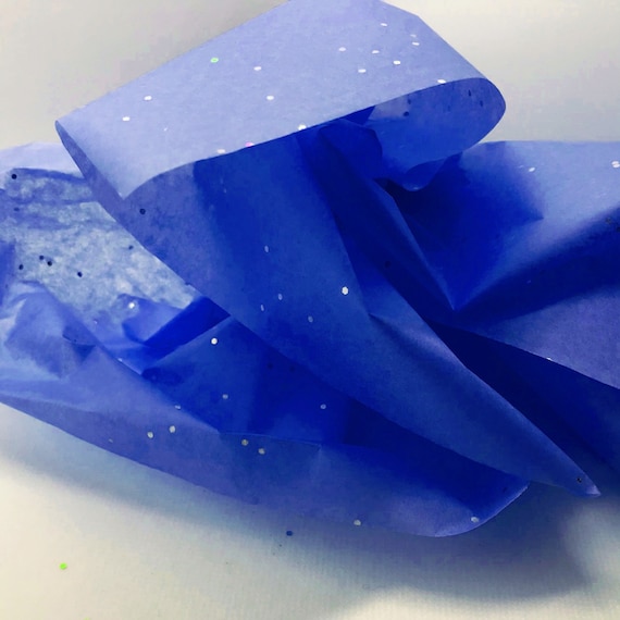 Brillo plateado brillante sobre hojas de papel de seda azul zafiro  Envoltura de regalo 30x20 / 750x500mm -  España