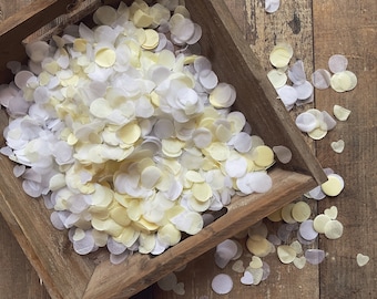 White & Ivory Circle Mini Hearts Biodegradable Tissue Paper Confetti Eco-Friendly Compostable Slow-Falling (75g/1 Litre)