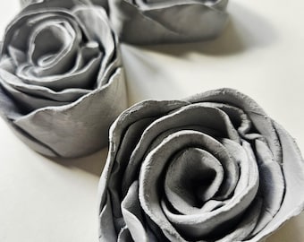Handcrafted Clay Rose Wall Decor – Set of Whimsical Botanical Flowers (Stone-Gray Colour)