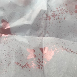 Butterfly Dust Rose Gold Foil on White Tissue Gift Wrap Wrapping Colourfast Recylable 30x20&quot; / 750x500mm