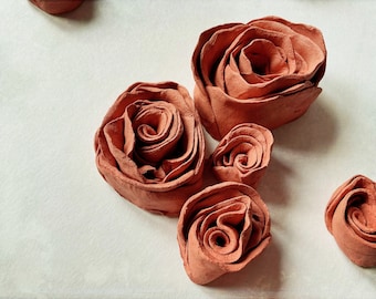Handmade Small Clay Whimsical Botanical Wall Sculpture 3D Decor Rose Flowers
