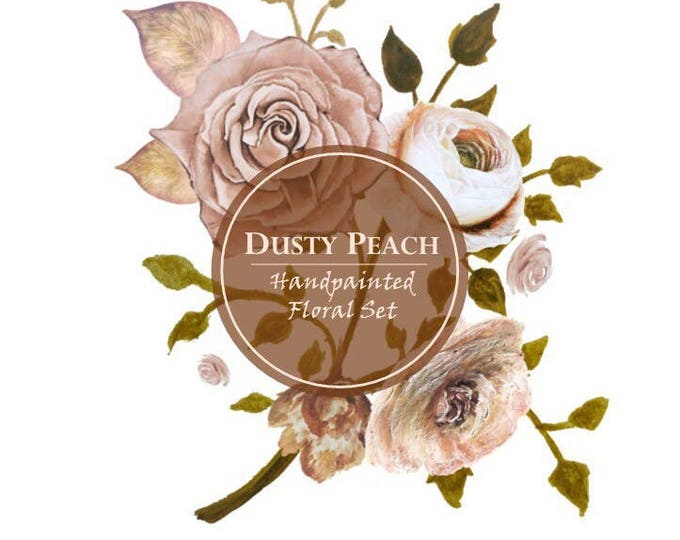 DIGITAL Dusty Peach Blush Watercolour Floral Flower Clipart 300dpi PNG Handpainted Graphics Vintage DIY Invitation Roses Flowers