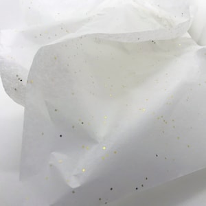 Carta velina bianca con glitter oro scintillante, confezione regalo, 30x20" / 750 x 500 mm