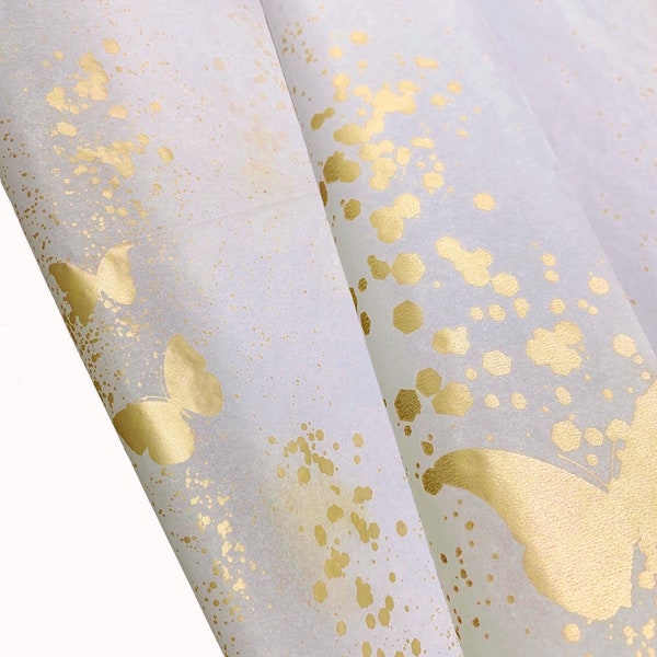 Butterfly Dust Gold Foil on White Tissue Gift Wrap Wrapping Colourfast Recylable 30x20" / 750x500mm