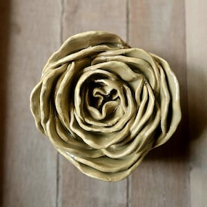 55. &quot;Khaki Green&quot; Ceramic Pottery Flower Wall Sculpture Handmade Ceramic Gift  (3.5&quot; / 465g)