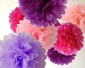 10 x Tissue Paper Poms - Choice of 26 Colors, Wedding Pompoms, Paper Pompom, Gender Reveal Party, Baby Shower, Nursery Decor, 12", 14", 18"