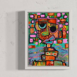Big eyes Acrylic artwork on canvas, abstract female figurative art, art collector, vivid colors, original expressionist modern wall art
