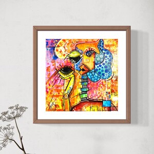 Acrylic artwork on canvas, abstract female figurative art, art collector, vivid colors, original expressionist modern art, wall art decor
