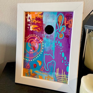 Abstract mixed media small canvas, art with texture, acrylic paint collage, vivid colors art decor, decorative artwork, purple blue painting