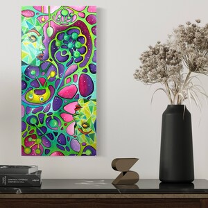 Green Acrylic portrait, modern artwork on canvas, vivid colors, female figurative art, wall art decor, original expressionist art, abstract