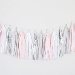 Pink and Gray Tassel Garland -Blush Pink Tassel Garland, Gray Tassel Garland, Gray Party Decor, Pink Baby Girl Shower Decor, Gray Baby Showe