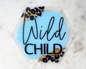 Acrylic Custom Name Cake Topper - Custom Cake Topper, Personalized Birthday Cake Topper, Cheetah Safari Cake Topper, Wild One Cake Decor