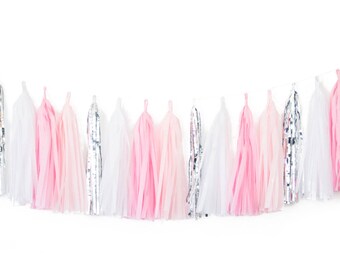 Pink Blush and Silver Tassel Garland-Pink Baby Shower,  Pink Birthday Party, Bridal Shower Decor, Pink Nursery Decor, Bachelorette Decor