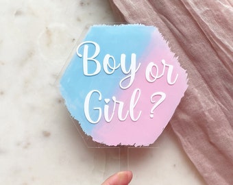 Custom Acrylic Gender Reveal Cake Topper, Girl or Boy Cake Topper, He or She Cake Topper, Gender Reveal Ideas, Acrylic Gender Reveal Sign